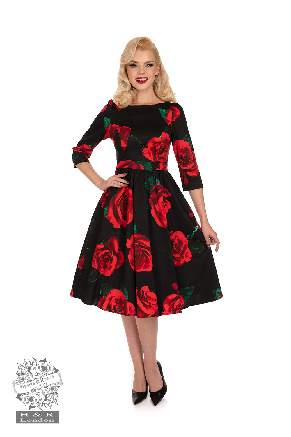 Sweet Poppy Swing Dress in Black